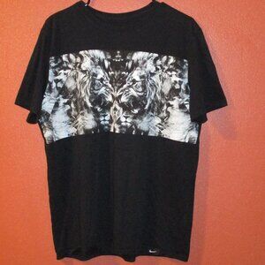 Nike Shirt Men Large Black White Double Lion Roar Big Cat Kitty Fun Sport Shirt